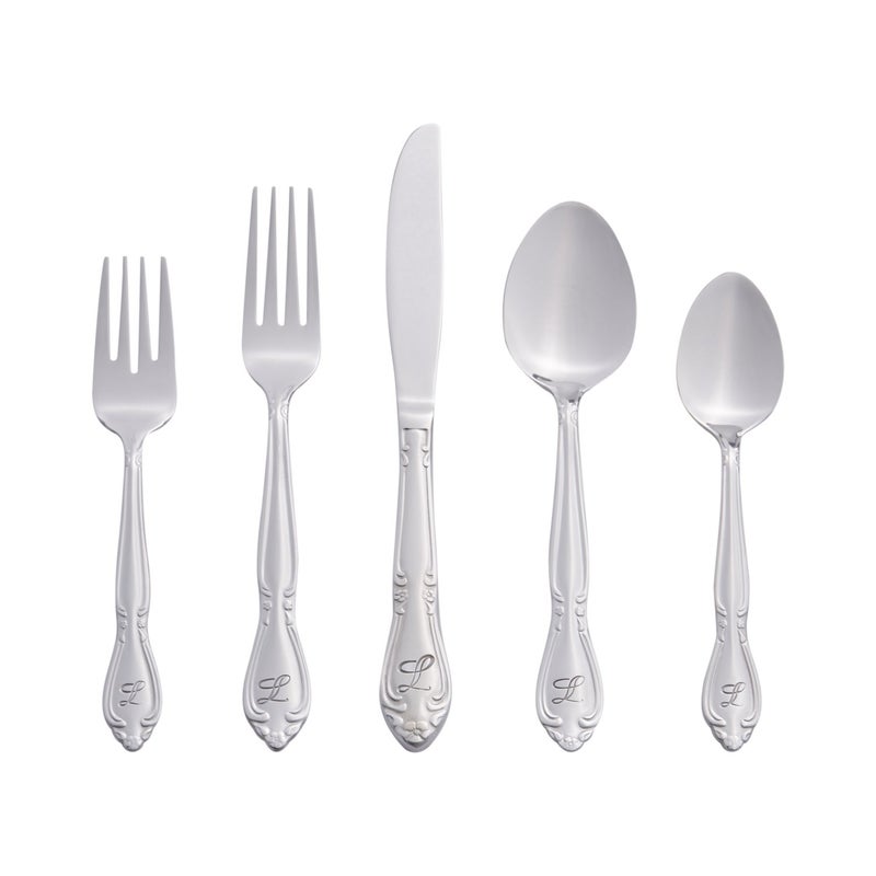 RiverRidge Rose Monogrammed Flatware Set 46 Piece Silverware - L - Utensils Set with Serving Pieces, Heavy Gauge Stainless Steel, Mirror Finish, Dishwasher Safe Cutlery for Daily Use - Image 1